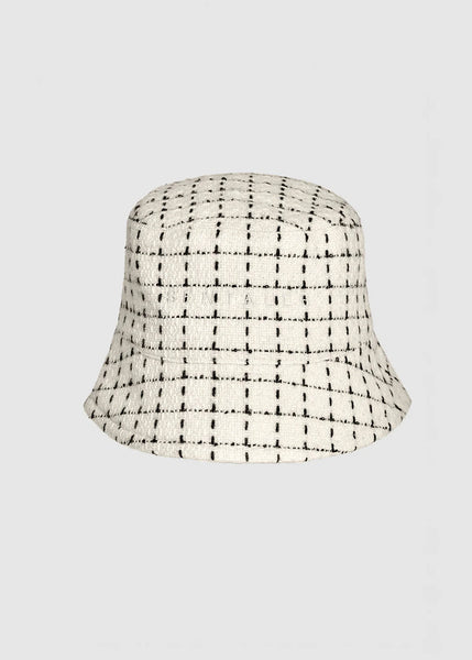 SENTALER Tweed Baby Alpaca Bucket Hat - Ivory Check (PRE-ORDER)