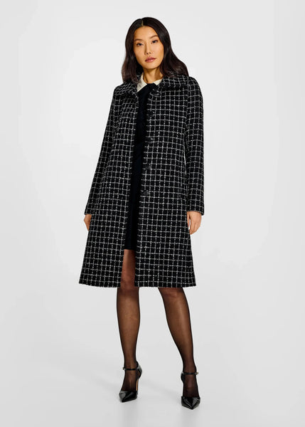 SENTALER Glittered Tweed Suri Alpaca Empire Waist A-Line Coat