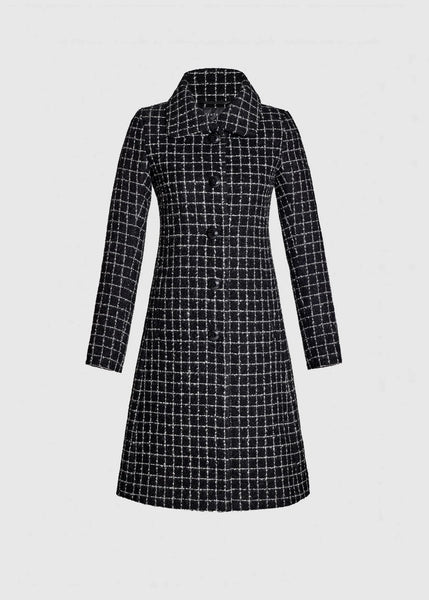 SENTALER Glittered Tweed Suri Alpaca Empire Waist A-Line Coat