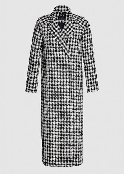 SENTALER Tweed Houndstooth Alpaca Long Ragian Sleeve Coat - Black & White Houndstooth