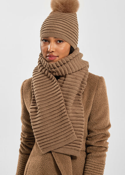 SENTALER Ribbed Scarf - Dark Camel