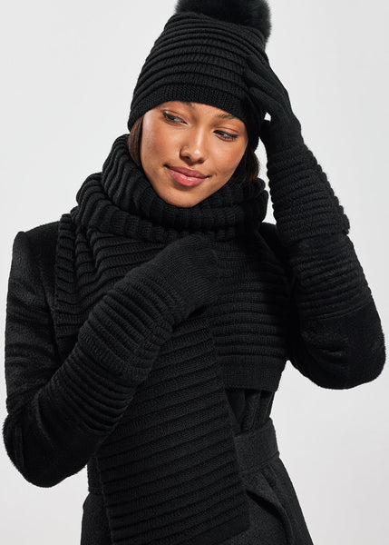 SENTALER Ribbed Scarf - Black