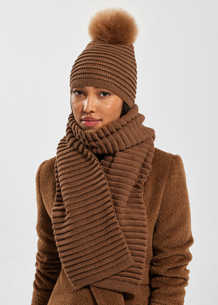 SENTALER Ribbed Scarf - Caramel