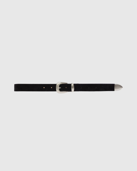 Black Suede Studio Tefi Belt - Black Suede / Antique Silver
