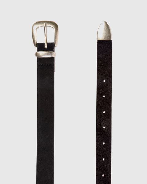 Black Suede Studio Tefi Belt - Black Suede / Antique Silver