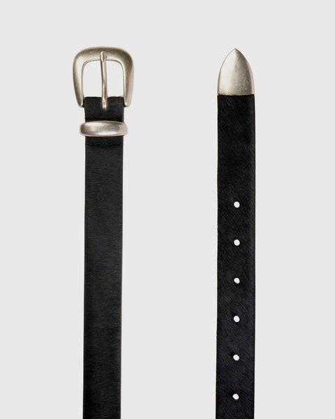 Black Suede Studio Tefi Belt - Midnight Blue Pony Hair / Antique Silver