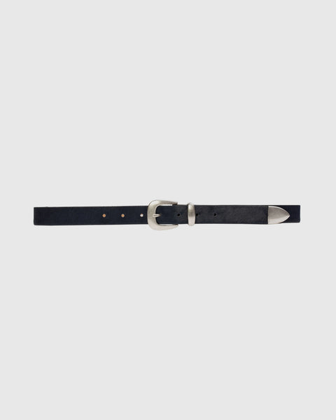 Black Suede Studio Tefi Belt - Midnight Blue Pony Hair / Antique Silver