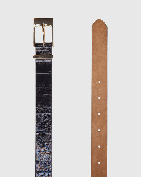 Black Suede Studio Legend Belt - Black Eel Leather / Gold
