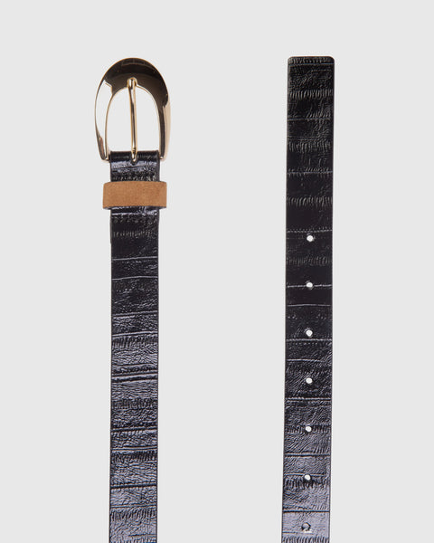 Black Suede Studio Tease Belt - Latte Suede and Black Eel Mix / Gold