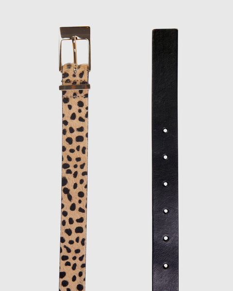 Black Suede Studio Legend Belt - Camel Dotted Cheetah Pony Hair / Gold