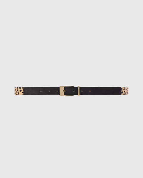Black Suede Studio Legend Belt - Camel Dotted Cheetah Pony Hair / Gold