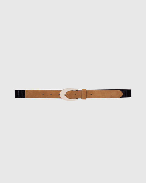 Black Suede Studio Tease Belt - Latte Suede and Black Eel Mix / Gold