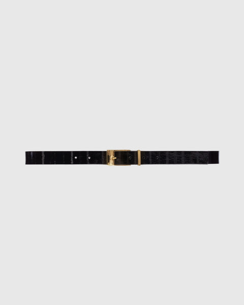 Black Suede Studio Legend Belt - Black Eel Leather / Gold
