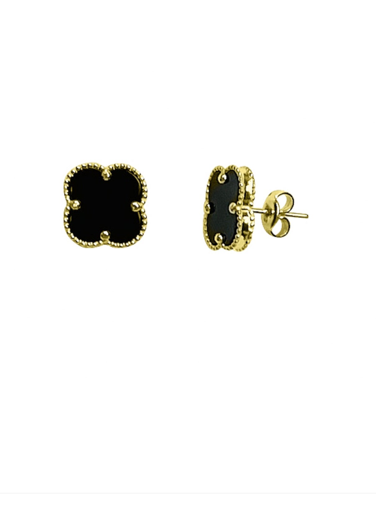 Yellow Gold & Black Onyx Flower Stud Earrings
