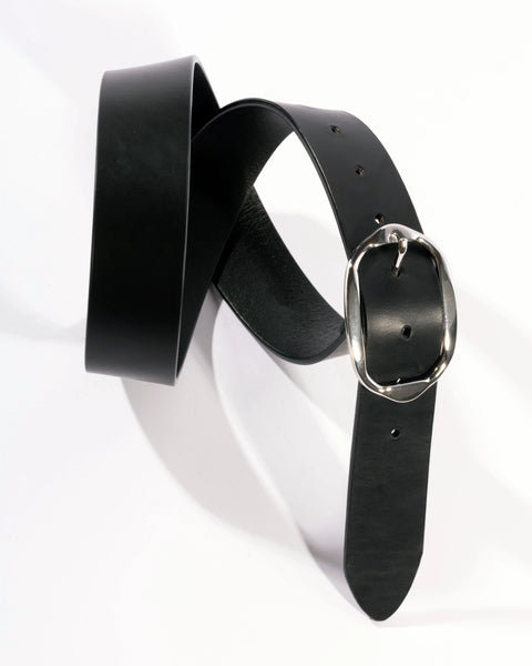 Black Suede Studio Dune Belt - Black Leather / Silver