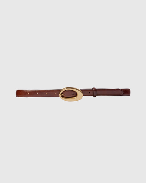 Black Suede Studio Oval Belt - Brown / Gold