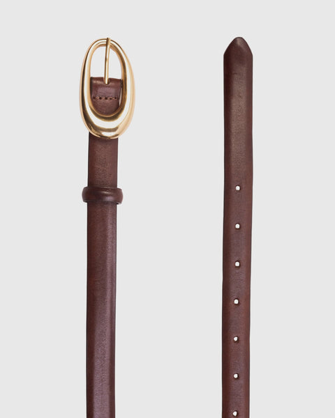 Black Suede Studio Oval Belt - Brown / Gold