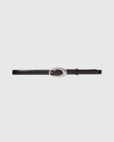 Black Suede Studio Oval Belt - Black / Silver