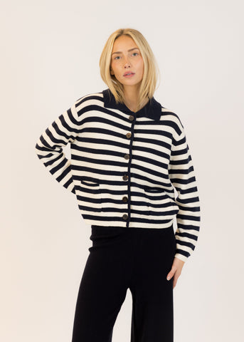 Lyla + Luxe Briella Cardigan - Navy/Off-White Stripe