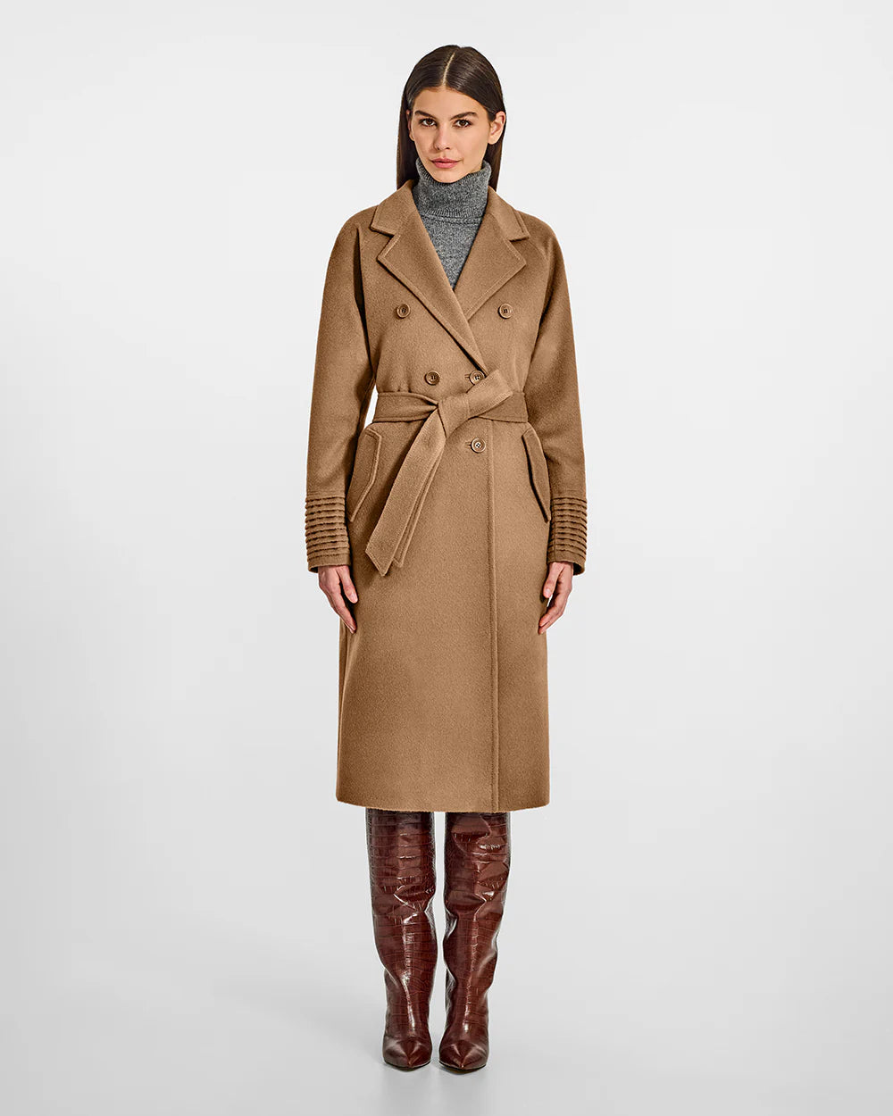 SENTALER Baby Alpaca Long Double-Breasted Notched Collar Coat