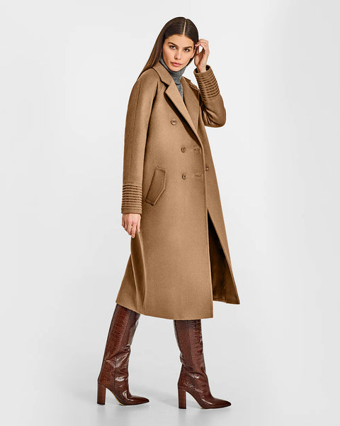 SENTALER Baby Alpaca Long Double-Breasted Notched Collar Coat