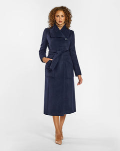 Pre-Order SENTALER Long Wide Collar Wrap Coat- Navy