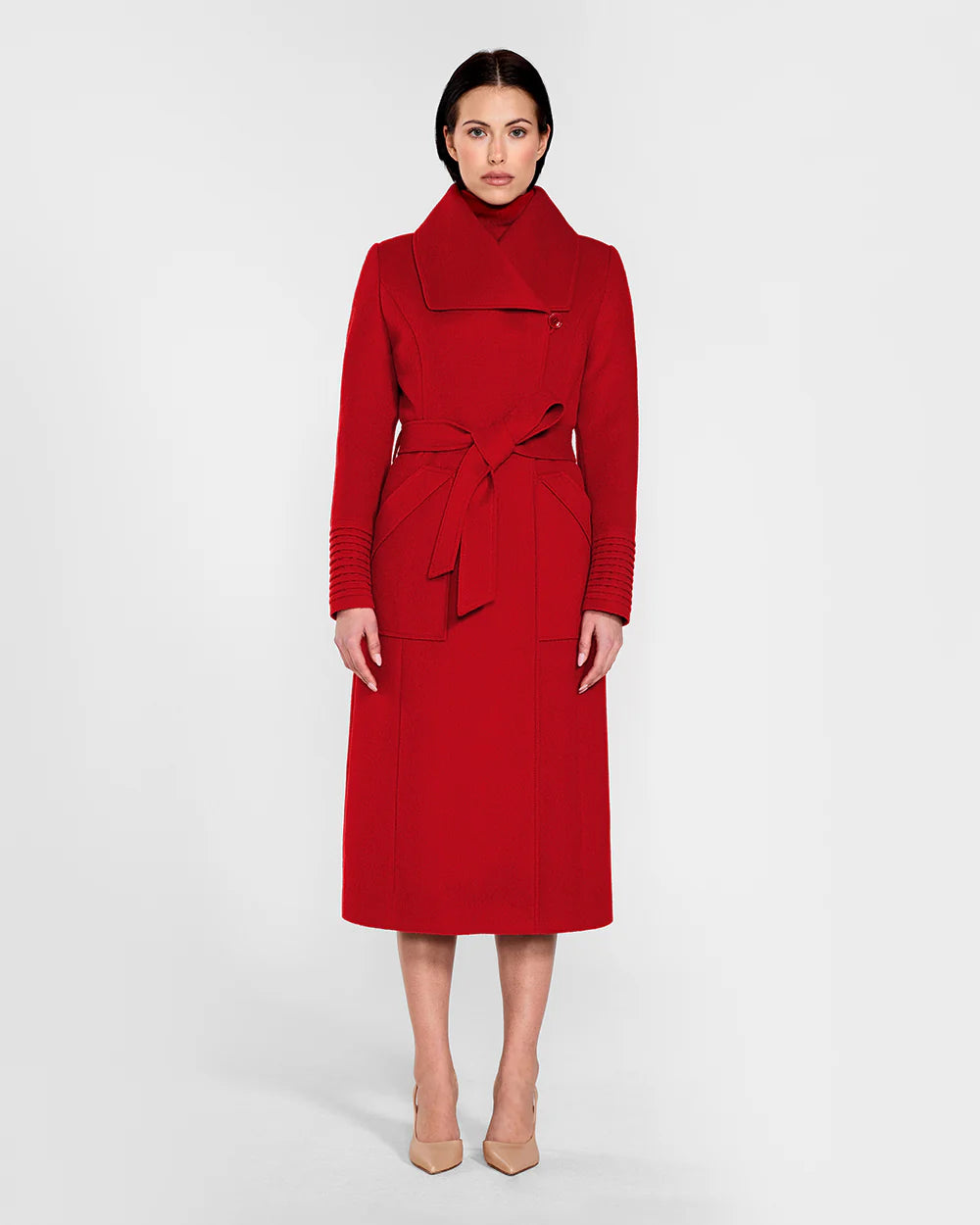 Pre-Order SENTALER Long Wide Collar Wrap Coat- Scarlet Red