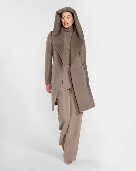 Pre-Order SENTALER Mid Length Hooded Coat- Warm Taupe