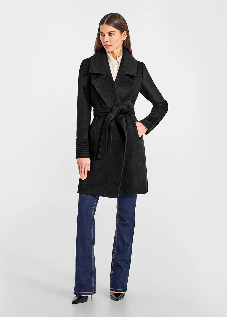PRE-ORDER SENTALER Baby Alpaca Mid Length Large Notched Collar Wrap Coat