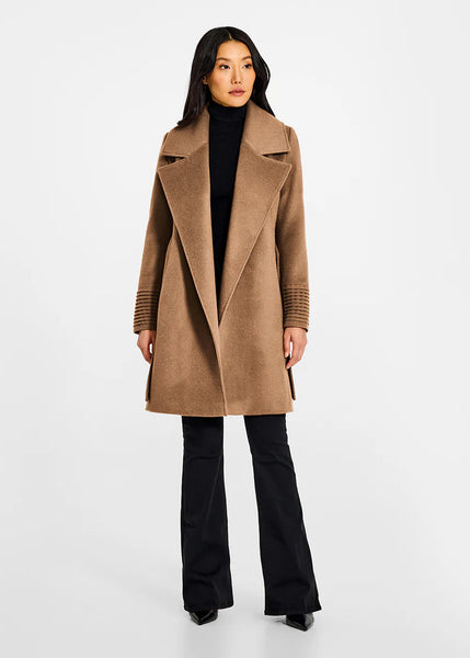 SENTALER Baby Alpaca Mid Length Large Notched Collar Wrap Coat