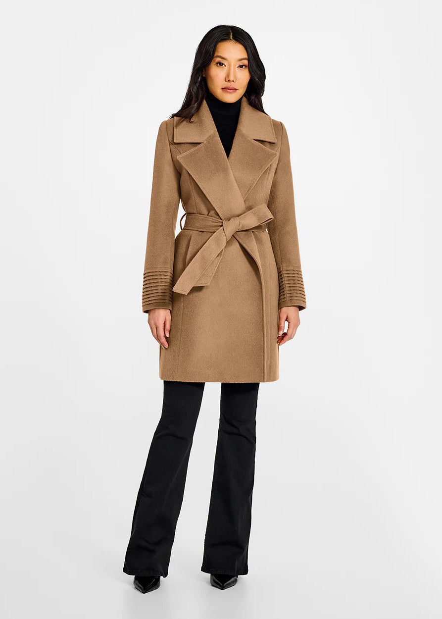 SENTALER Baby Alpaca Mid Length Large Notched Collar Wrap Coat