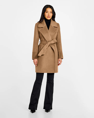 SENTALER Baby Alpaca Mid Length Large Notched Collar Wrap Coat