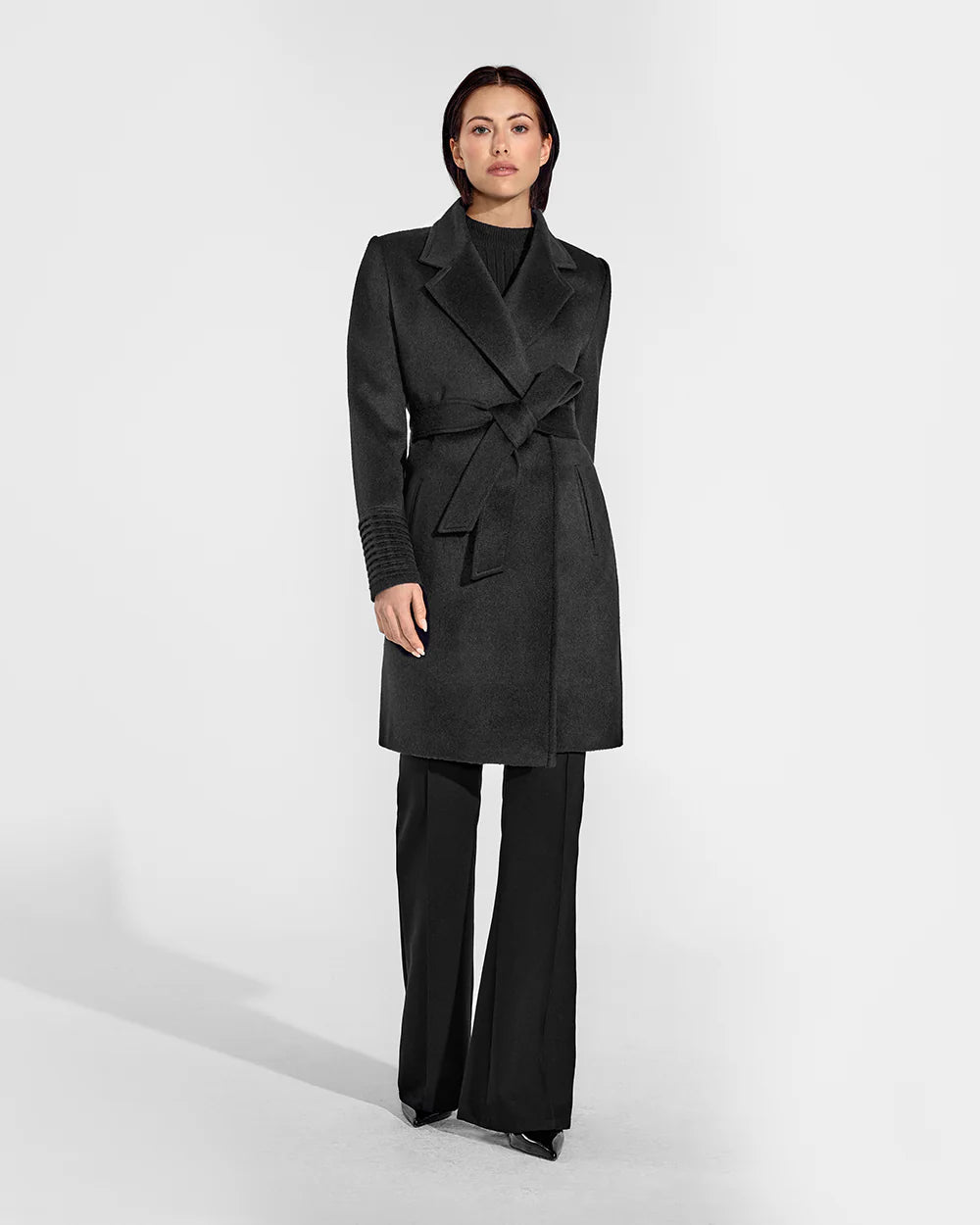PRE-ORDER SENTALER Baby Alpaca Mid Length Notched Collar Wrap Coat