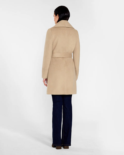 PRE-ORDER SENTALER Baby Alpaca Mid Length Shawl Collar Wrap Coat- Camel