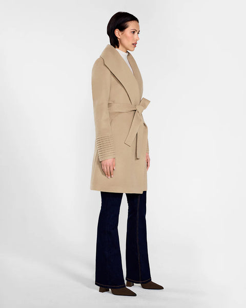 PRE-ORDER SENTALER Baby Alpaca Mid Length Shawl Collar Wrap Coat- Camel