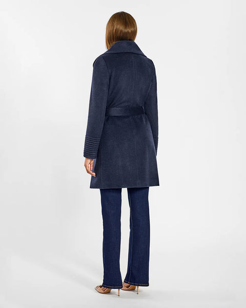 PRE-ORDER SENTALER Baby Alpaca Mid Length Shawl Collar Wrap Coat- Deep Navy