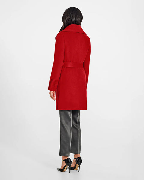 PRE-ORDER SENTALER Baby Alpaca Mid Length Shawl Collar Wrap Coat- Scarlet Red