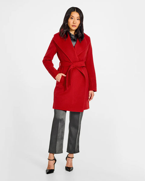 PRE-ORDER SENTALER Baby Alpaca Mid Length Shawl Collar Wrap Coat- Scarlet Red