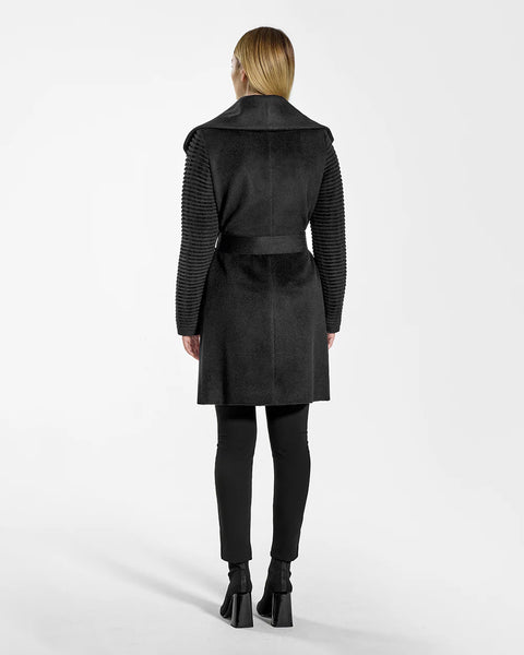 PRE-ORDER SENTALER Baby Alpaca Mid Length Shawl Collar Wrap Coat With Ribbed Sleeves