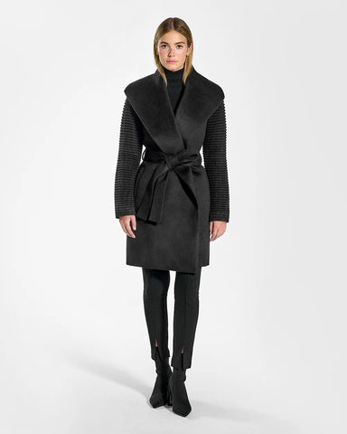 PRE-ORDER SENTALER Baby Alpaca Mid Length Shawl Collar Wrap Coat With Ribbed Sleeves