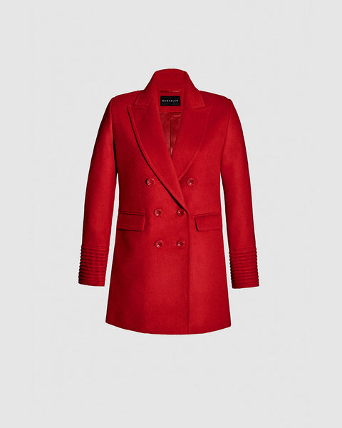 SENTALER Baby Alpaca Peak Collar Overcoat- Scarlet Red