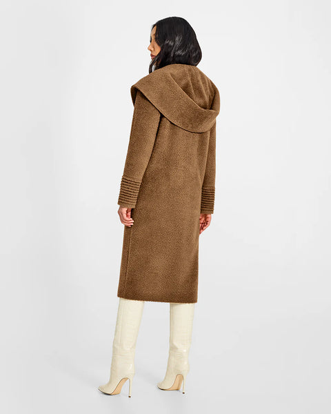 PRE-ORDER SENTALER Bouclé Alpaca Long Hooded Coat- Dark Camel