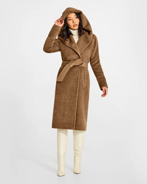 PRE-ORDER SENTALER Bouclé Alpaca Long Hooded Coat- Dark Camel