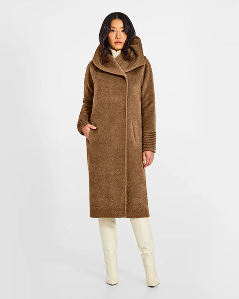 PRE-ORDER SENTALER Bouclé Alpaca Long Hooded Coat- Dark Camel
