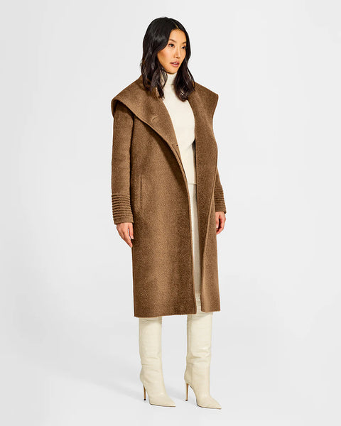 PRE-ORDER SENTALER Bouclé Alpaca Long Hooded Coat- Dark Camel