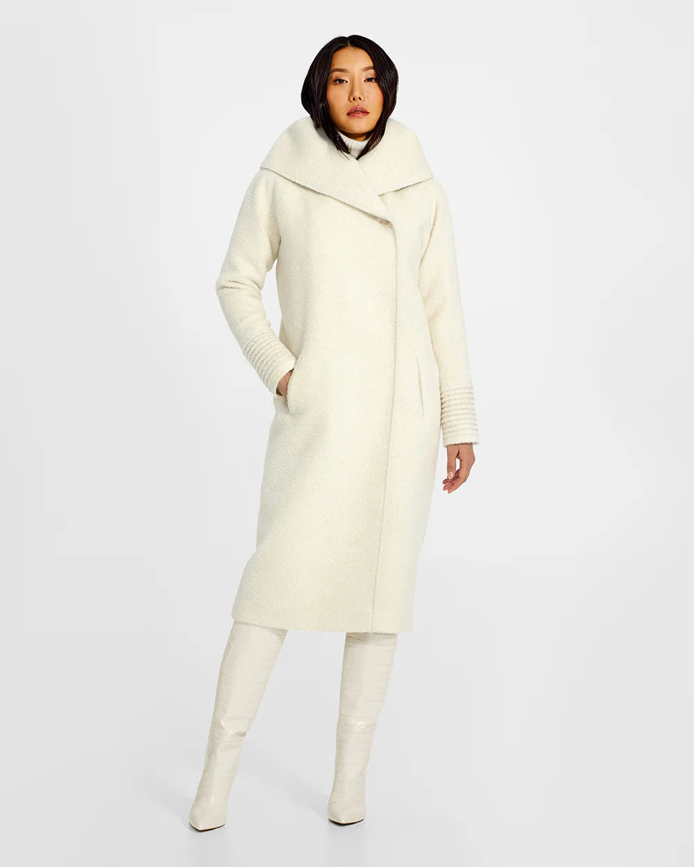 PRE-ORDER SENTALER Bouclé Alpaca Long Hooded Coat- Ivory