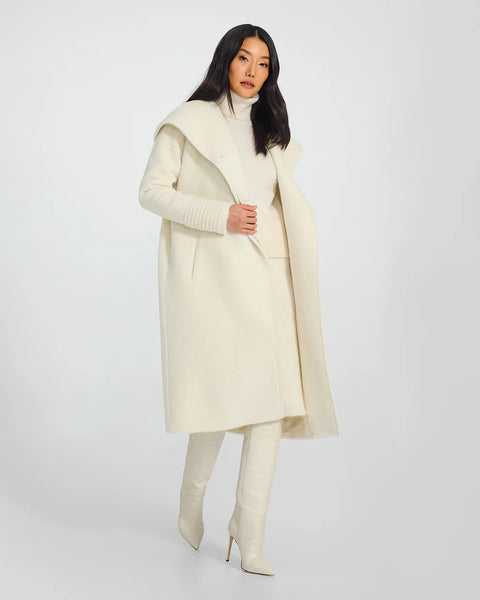 PRE-ORDER SENTALER Bouclé Alpaca Long Hooded Coat- Ivory