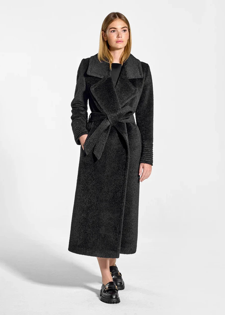 PRE-ORDER SENTALER Bouclé Alpaca Long Notched Collar Wrap Coat