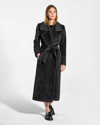 PRE-ORDER SENTALER Bouclé Alpaca Long Notched Collar Wrap Coat