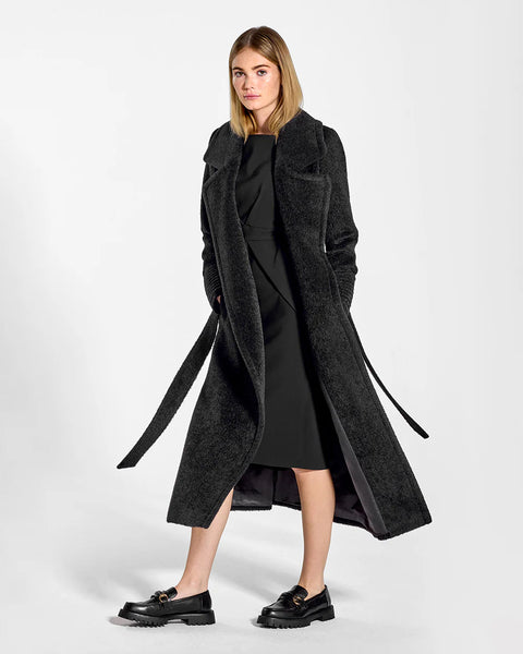 PRE-ORDER SENTALER Bouclé Alpaca Long Notched Collar Wrap Coat